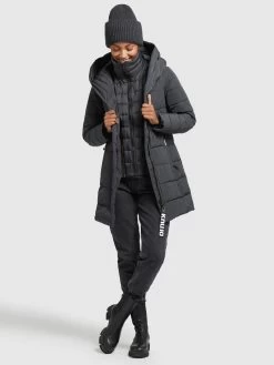 Khujo Korte Mantels Wintermantel Floyt Dames Donkergrijs -Mode kledingwinkel 542caea8563041d5bc868345c48f728b