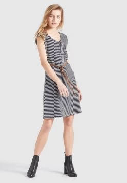 Khujo Leifa - Jurk - Dunkelblau-Weiß Gestreift -Mode kledingwinkel 8d57322fc91245dca265a36fc523bc65