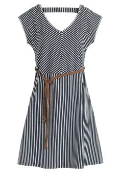 Khujo Leifa - Jurk - Dunkelblau-Weiß Gestreift -Mode kledingwinkel 9d068a2c6e13419593aa845c5c1b1c09