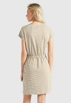 Khujo Jerseyjurken Jurk ANNEMARIE Dames Beige / Wit -Mode kledingwinkel 9d1eb71f57d18a3fe087adf670c807ee