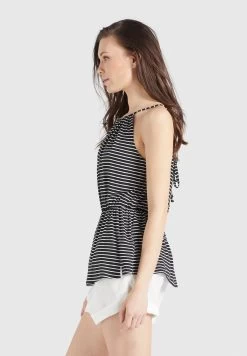 Khujo Valda - Top - Schwarz-Weiß Gestreift -Mode kledingwinkel d5762cbee6454e59aea0a6a9552aac38