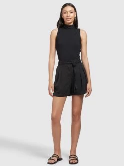 Khujo Shorts Loosefit Bandplooibroek Elida Dames Zwart -Mode kledingwinkel dbc721459c0fcaebdff626bfc9acd7b7