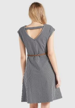 Khujo Leifa - Jurk - Dunkelblau-Weiß Gestreift -Mode kledingwinkel ee6166a468f24730a625576628f60b13
